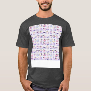 Dessert Seamless Pattern Patisserie Kawaii Cute Fr T-Shirt