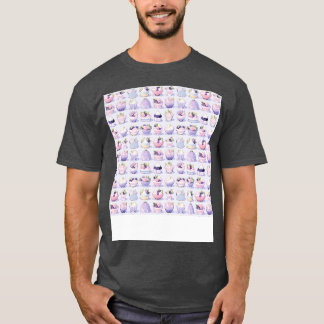 Dessert Seamless Pattern Patisserie Kawaii Cute Fr T-Shirt