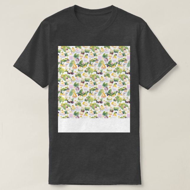 Dessert Seamless Pattern Patisserie Kawaii Cute Fr T-Shirt (Design Front)