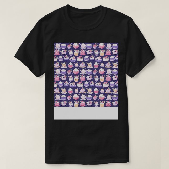 Dessert Seamless Pattern Patisserie Kawaii Cute Fr T-Shirt (Design Front)