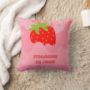 Dessert, Strawberry Ice Cream, Rainbow Sprinkle Cushion