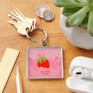 Dessert, Strawberry Ice Cream, Rainbow Sprinkle Key Ring