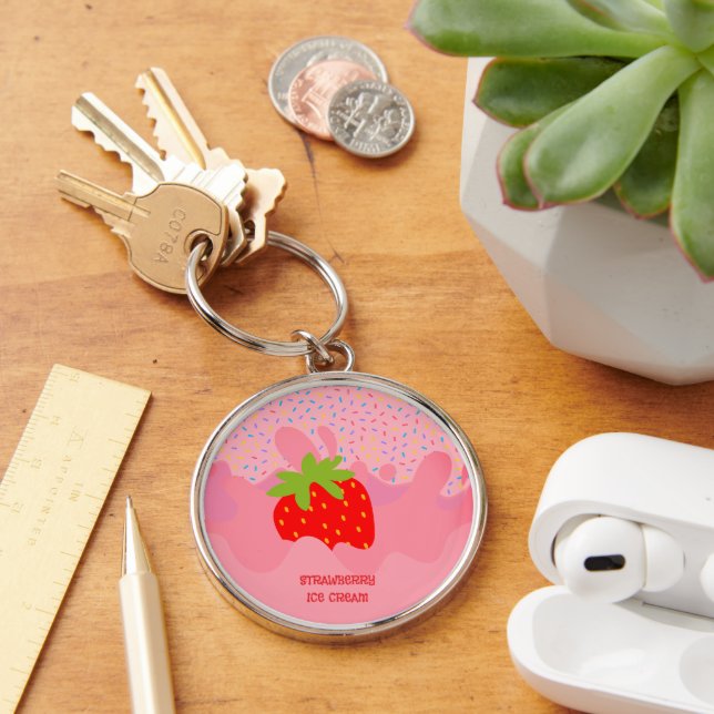 Dessert, Strawberry Ice Cream, Rainbow Sprinkle Key Ring (Desk)