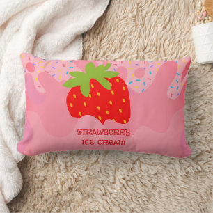 Dessert, Strawberry Ice Cream, Rainbow Sprinkle Lumbar Cushion