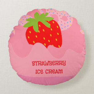 Dessert, Strawberry Ice Cream, Rainbow Sprinkle Round Cushion