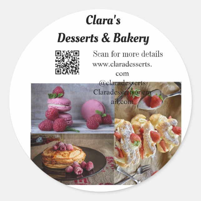 Desserts Bakery restaurant add name details text Classic Round Sticker (Front)