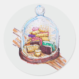 Desserts Under Glass Dome Classic Round Sticker
