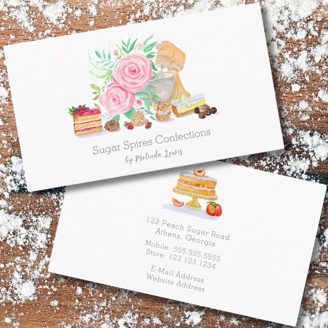 Desserts With Mixer And Roses Chef, Bakery Business Card (Creator Uploaded)