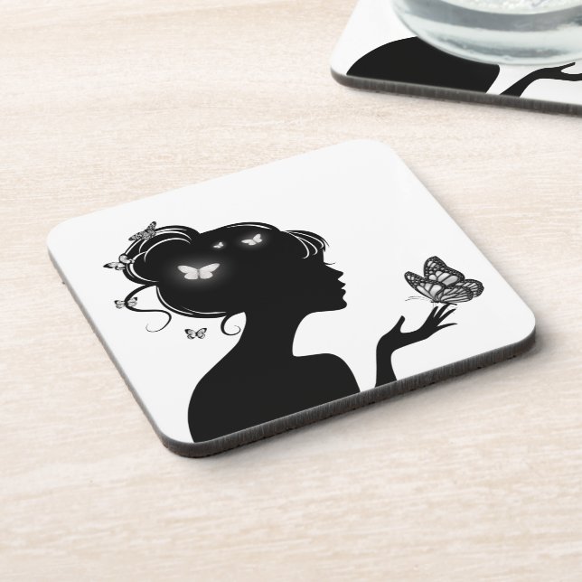 Dessous-de-verre La femme papillons blancs Coaster (Left Side)