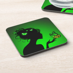 Dessous-de-verre La femme papillons verts Coaster