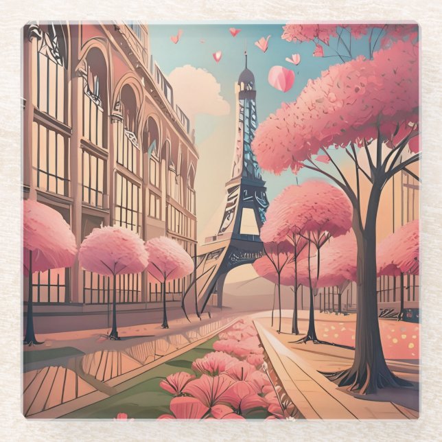Dessous de Verre Paris Romantique avec Tour Eiffel Glass Coaster (Front)