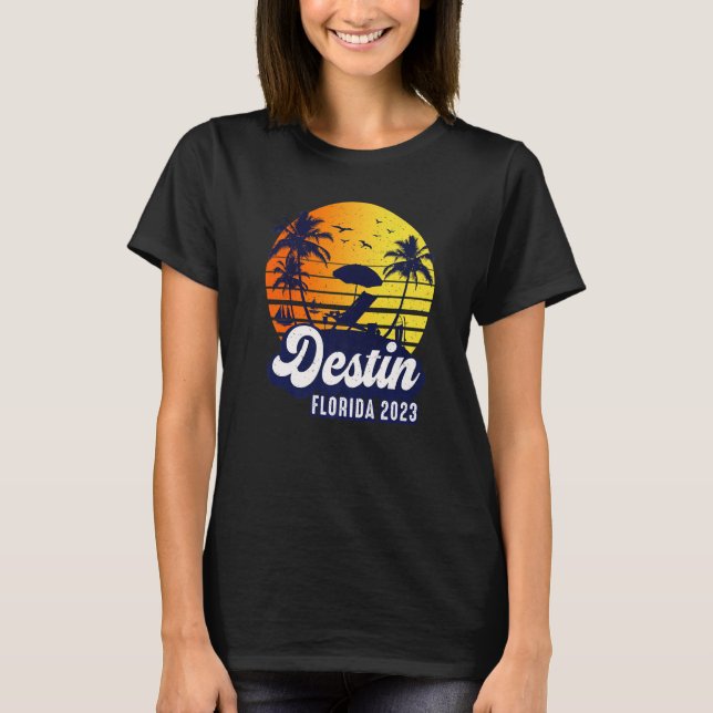 Destin 2023 Florida Sunset Beach Retro Premium T-Shirt (Front)