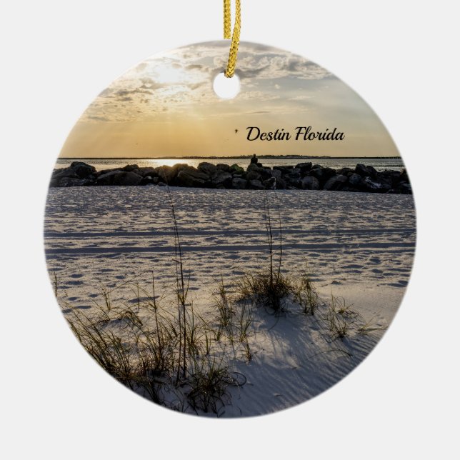 Destin Beach Florida Jetty Sunset Circle Ornament (Front)
