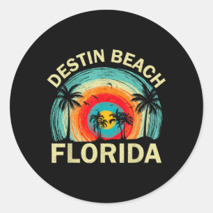 Destin Beach Florida Retro Summer Vacation Palm Classic Round Sticker