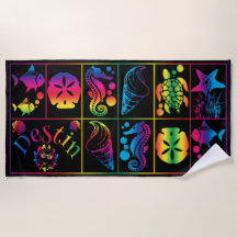 Destin colourful sea life beach towel