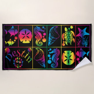 Destin colourful sea life beach towel
