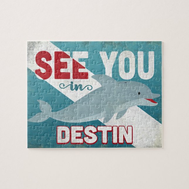 Destin Dolphin - Retro Vintage Travel Jigsaw Puzzle (Horizontal)