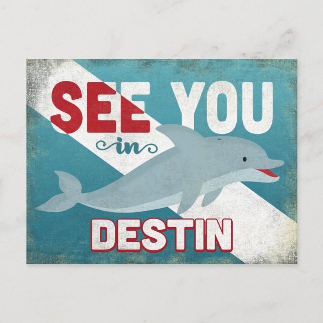 Destin Dolphin - Retro Vintage Travel Postcard (Front)