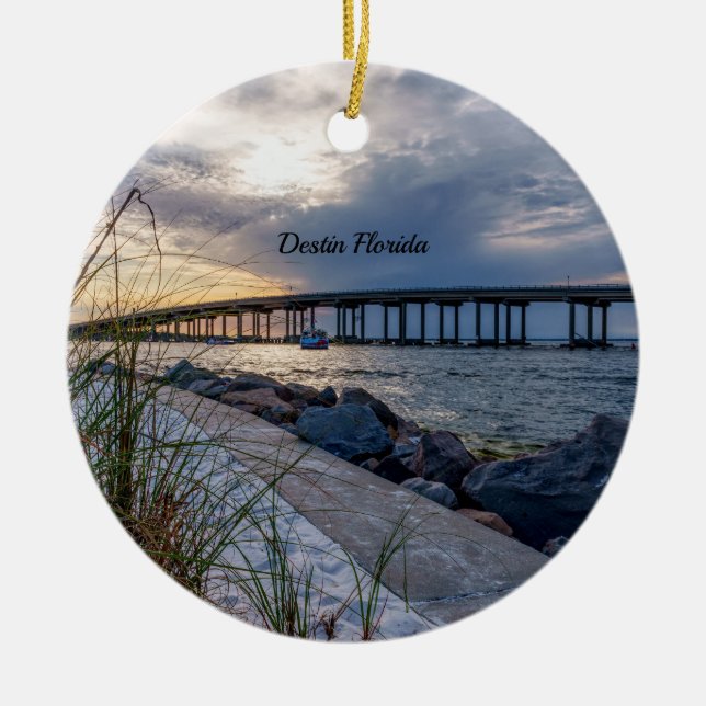 Destin East Pass Sunset Circle Ornament (Front)