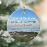 Destin Florida Beach Custom Family Trip Christmas Ceramic Ornament<br><div class="desc">This picturesque beach Christmas ornament from Destin Florida features the gorgeous pink and orange sunset gently touching the ocean waves above the sand and sea grass. Lovely seaside keepsake souvenir with personalised trip date and family last name for your favourite vacation spot.</div>