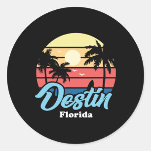 Destin Florida Beach Surfer Surfing Souvenir Retro Classic Round Sticker