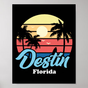Destin Florida Beach Surfer Surfing Souvenir Retro Poster