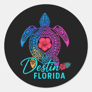 Destin Florida Colourful Turtle Summer Travel Classic Round Sticker