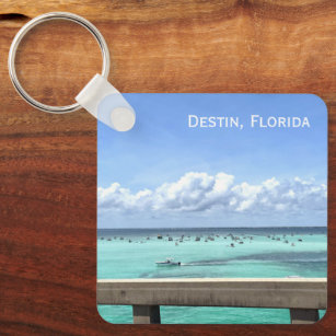 Destin Florida Crab Island Bridge Ocean Photo Key Ring