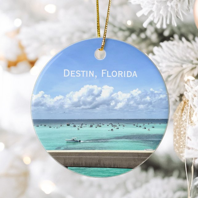 Destin Florida Crab Island Bridge Photo Christmas Ceramic Ornament (Creator Uploaded)