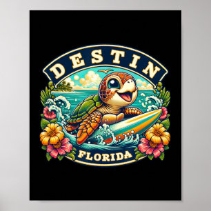 Destin Florida Cute Sea Turtle Surfing Poster