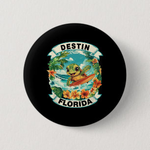 Destin Florida Cute Sea Turtle Surfing Summer Vaca 6 Cm Round Badge