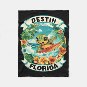 Destin Florida Cute Sea Turtle Surfing Summer Vaca Fleece Blanket