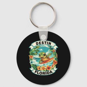 Destin Florida Cute Sea Turtle Surfing Summer Vaca Key Ring