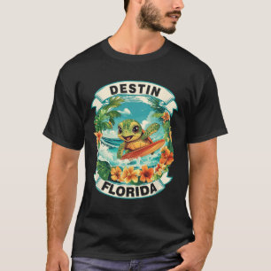 Destin Florida Cute Sea Turtle Surfing Summer Vaca T-Shirt