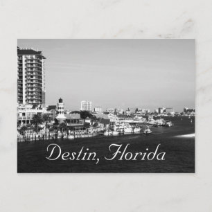 Destin Florida harbour - black & white postcard