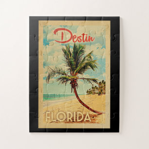 Destin Florida Palm Tree Beach Vintage Travel Jigsaw Puzzle