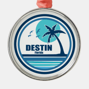 Destin Florida Palm Tree Birds Metal Ornament