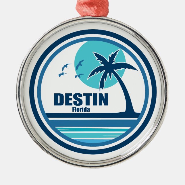 Destin Florida Palm Tree Birds Metal Ornament (Front)