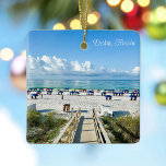 Destin Florida Pretty Beach Photography Christmas Ceramic Ornament<br><div class="desc">This pretty Destin Florida beach Christmas ornament features the beautiful white clouds floating over the blue ocean. Cute beach umbrellas and boardwalk to the coast lined with coastal grass and sand. Gorgeous emerald coast gift for a Floridian who loves the coast during the summer.</div>