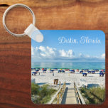 Destin Florida Pretty Beach Photography Souvenir Key Ring<br><div class="desc">This pretty Destin Florida beach keychain features the beautiful white clouds floating over the blue ocean. Cute beach umbrellas and boardwalk to the coast lined with coastal grass and sand. Gorgeous emerald coast gift for a Floridian who loves the coast during the summer.</div>