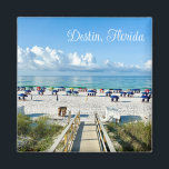 Destin Florida Pretty Beach Photography Souvenir Magnet<br><div class="desc">This pretty Destin Florida beach magnet features the beautiful white clouds floating over the blue ocean. Cute beach umbrellas and boardwalk to the coast lined with coastal grass and sand. Gorgeous emerald coast gift for a Floridian who loves the coast during the summer.</div>