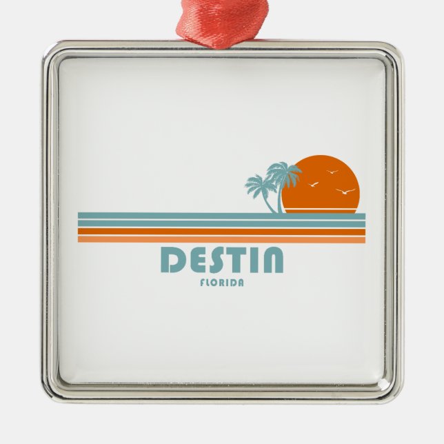 Destin Florida Sun Palm Trees Metal Ornament (Front)