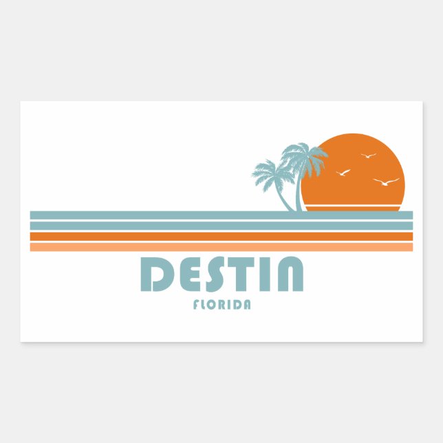 Destin Florida Sun Palm Trees Rectangular Sticker (Front)