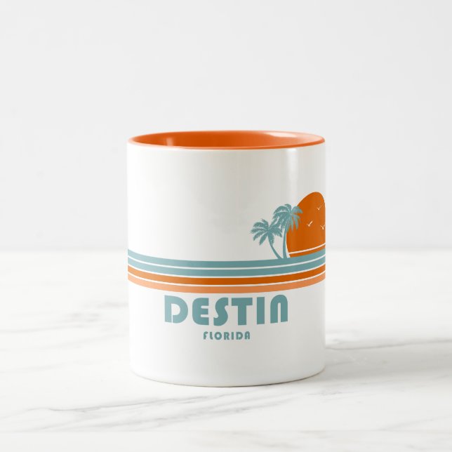 Destin Florida Sun Palm Trees Two-Tone Coffee Mug (Center)
