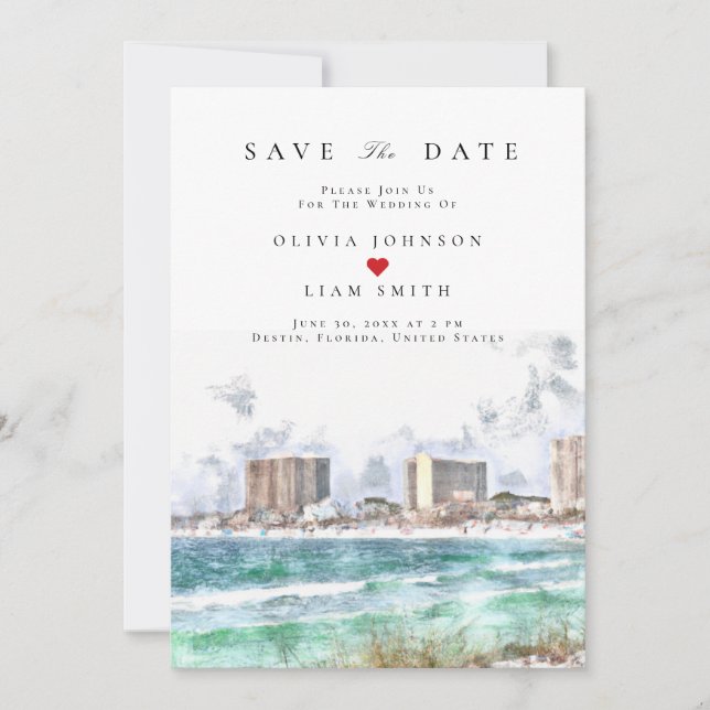 Destin Florida Watercolor Save the Date Wedding Invitation (Front)
