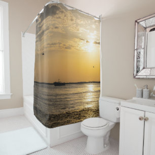 Destin Sunset And Helicopters Shower Curtain