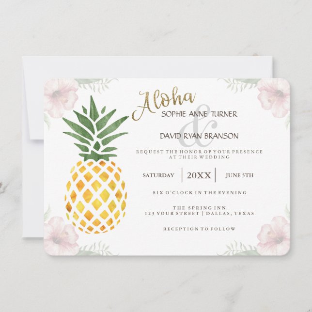 Destination Aloha Tropical Beach Wedding Invite (Front)