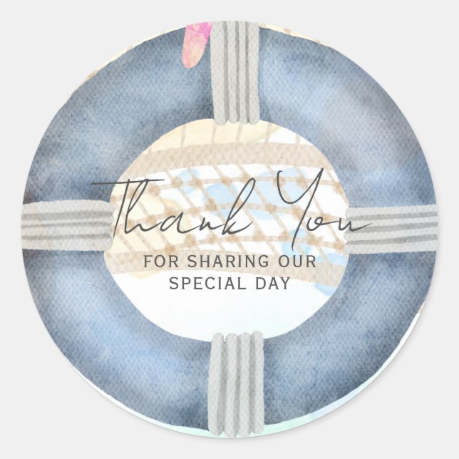 Destination Beach Wedding Coastal  Classic Round Sticker (Front)