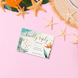 Destination Beach Wedding Compass Monogram RSVP Card