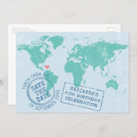 Destination Birthday Save the Date 5x7 Postcard